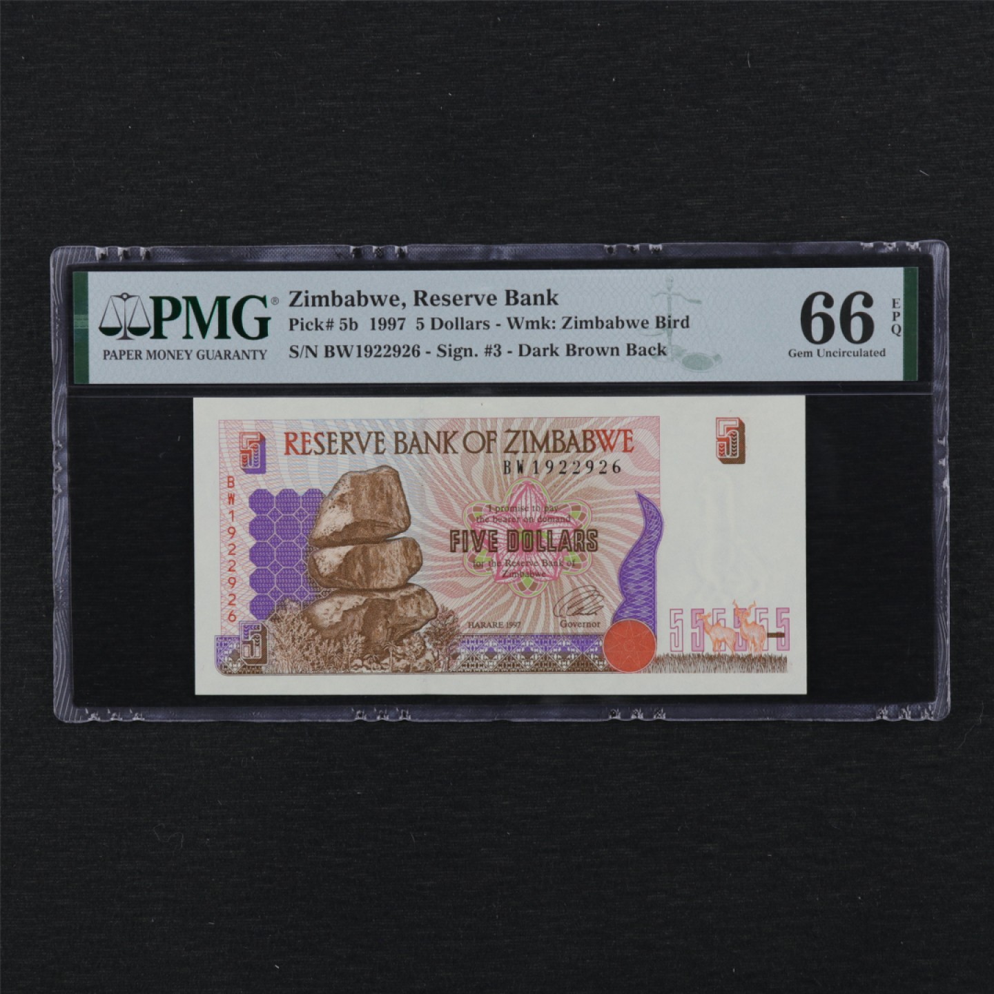 【亘邦集藏】第114期拍卖 1997年 津巴布韦5元 PMG 66EPQ 1922926