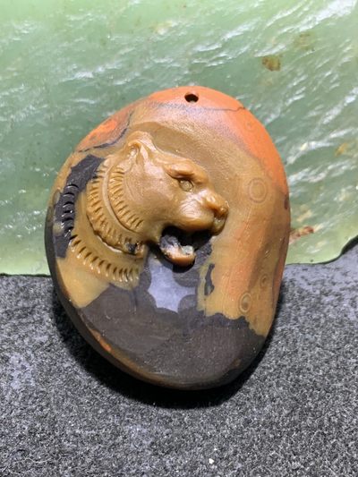 精美亚光战国红玛瑙雕刻猛虎吊坠一个， - 精美亚光战国红玛瑙雕刻猛虎吊坠一个，