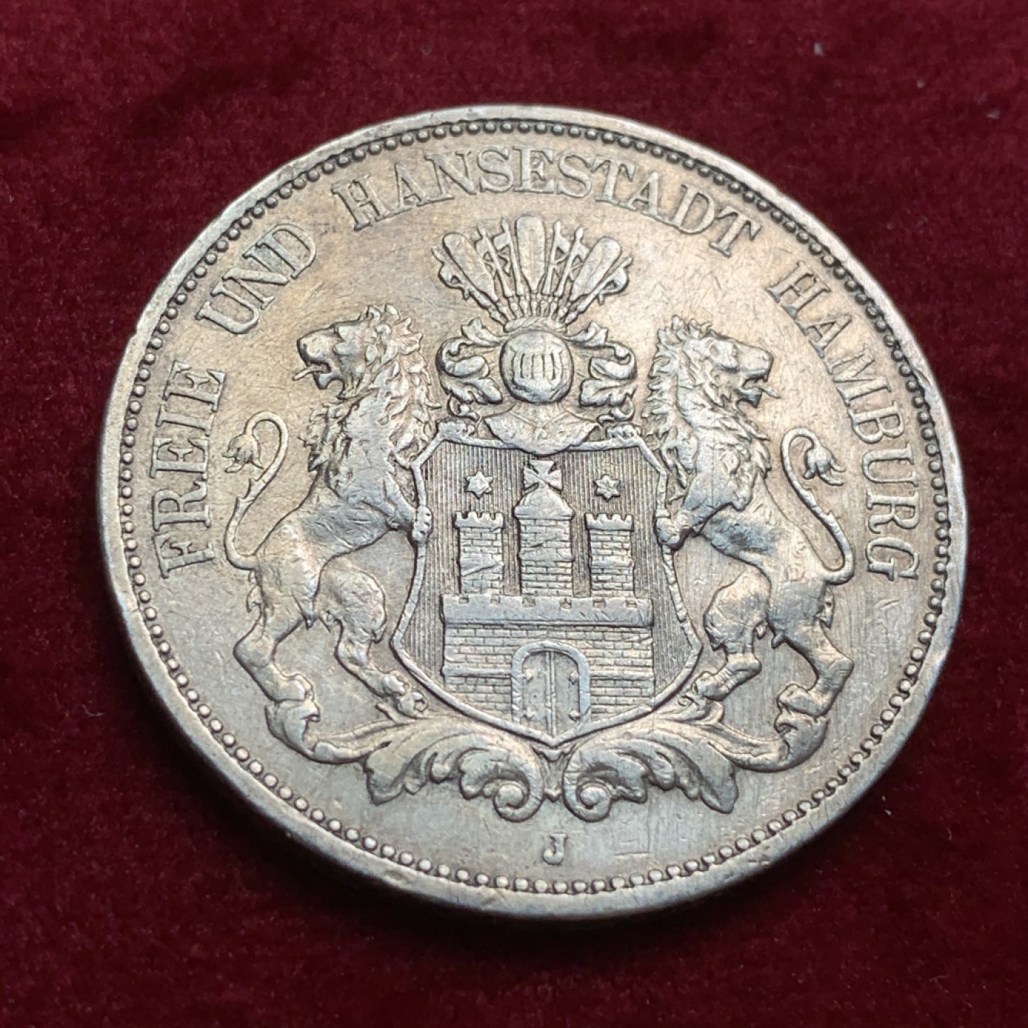 《竞宝斋》第66场-本周日，周一2场连拍（全场不限金额包邮） 1894年德意志第二帝国早期长翅汉堡5马克，汉堡自由市马克，流通品