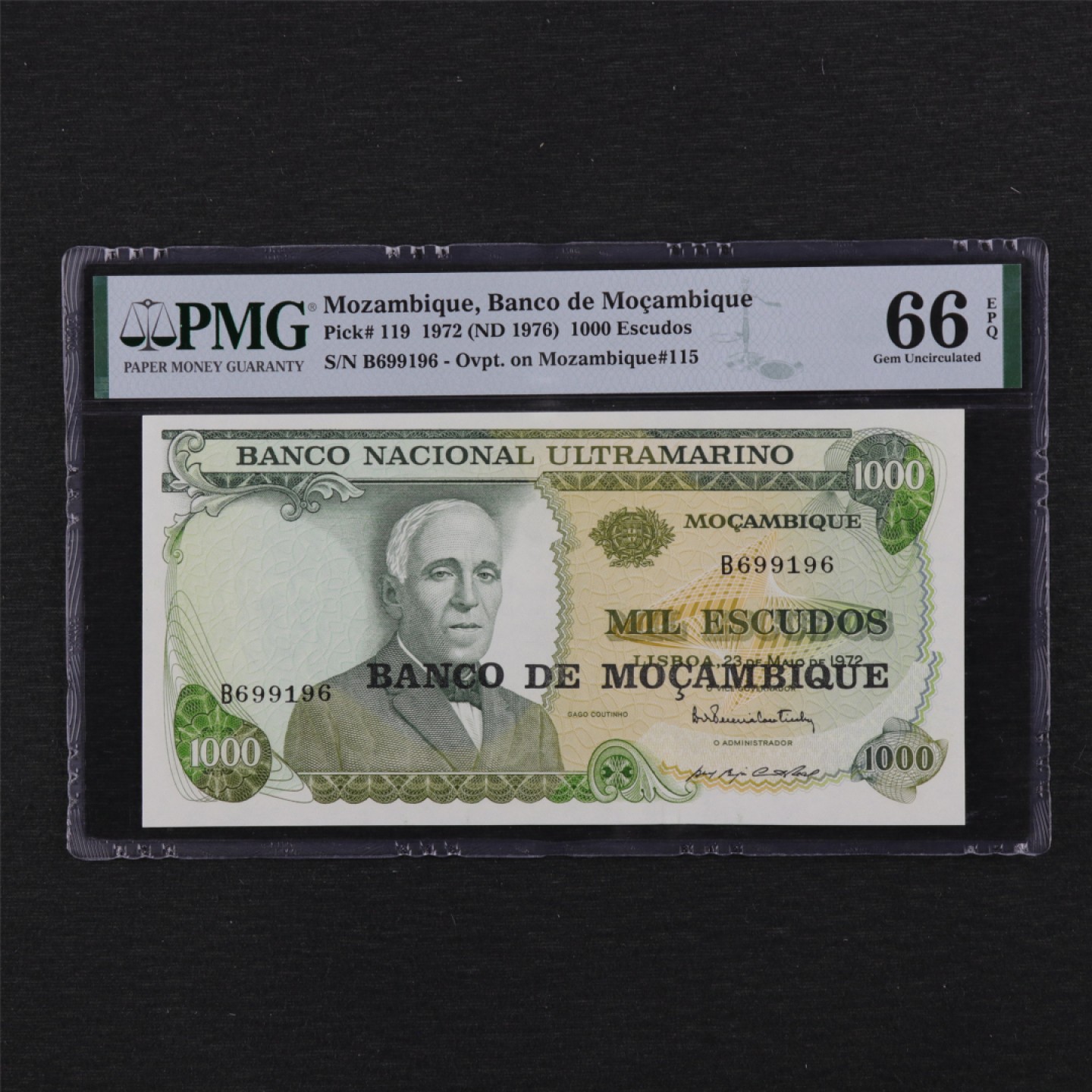 【亘邦集藏】第114期拍卖 1976年 莫桑比克1000埃斯库多斯 PMG 66EPQ B699196