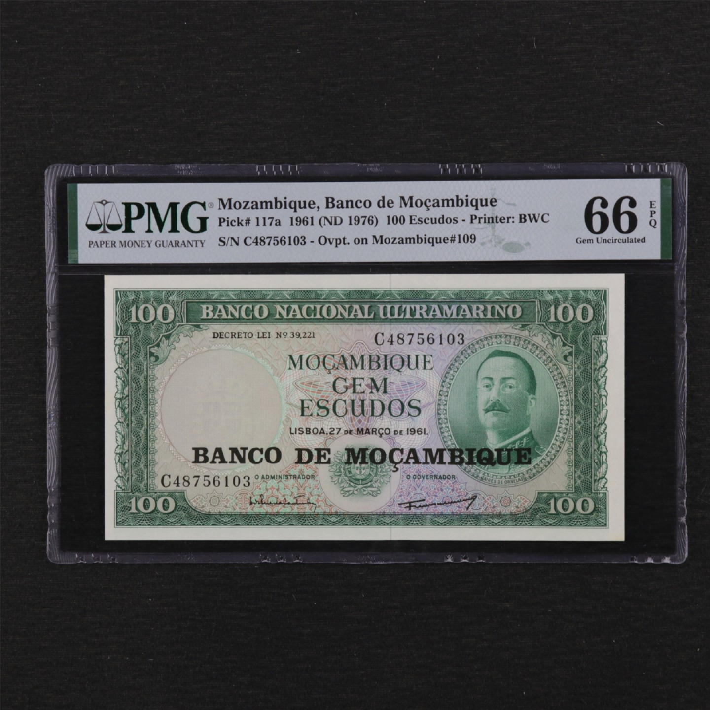 【亘邦集藏】第114期拍卖 1976年 莫桑比克50埃斯库多斯 PMG 66EPQ C48756103