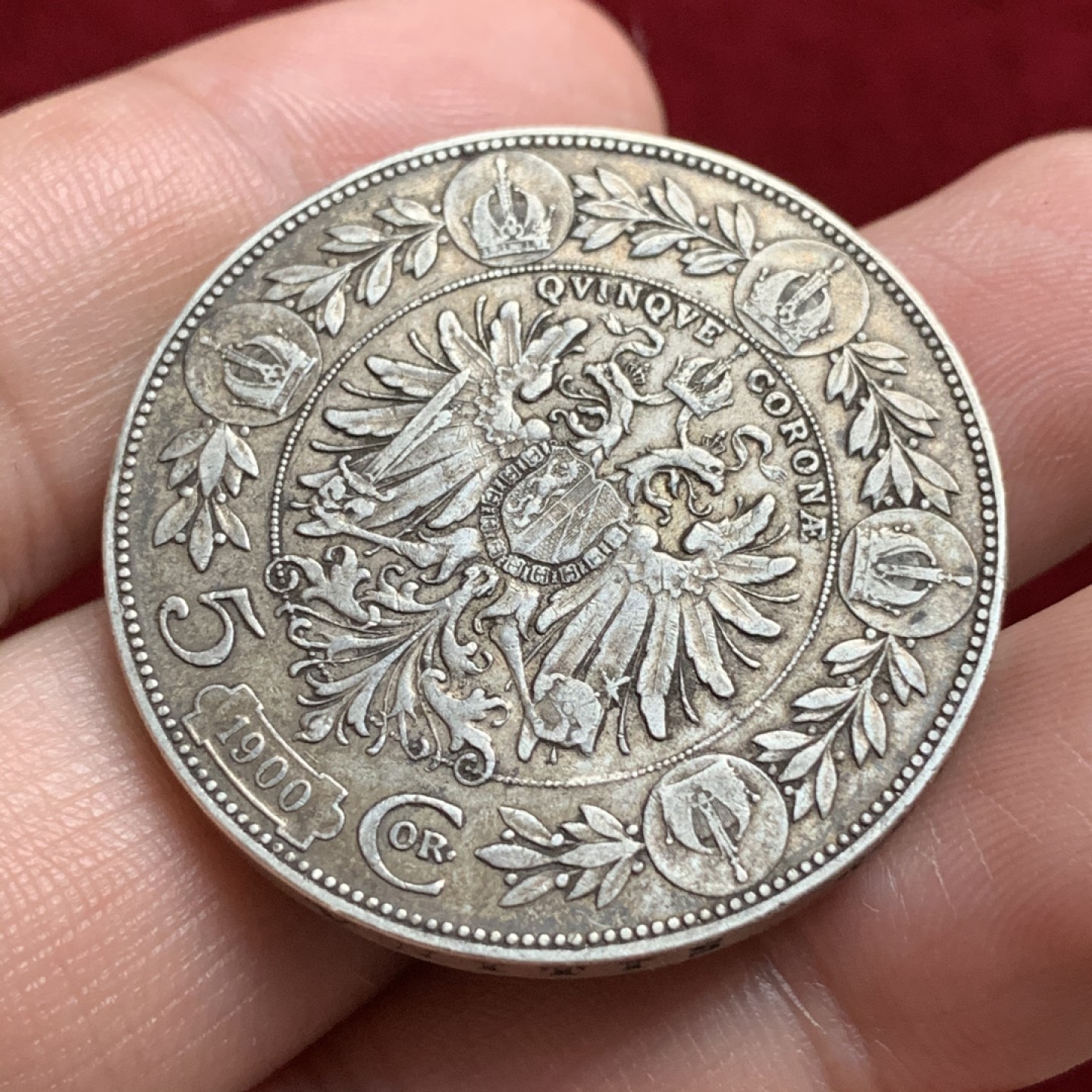 《竞宝斋》第66场-本周日，周一2场连拍（全场不限金额包邮） 原味好品可评级 奥匈帝国奥地利1900年双头鹰5克朗大银币 无磕碰 可把玩可评级好品相