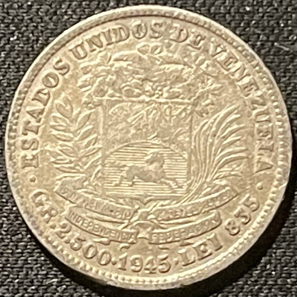 紫瑗钱币——第196期拍卖 委内瑞拉 1945年 玻利瓦尔 50分 2.5克 0.835银
