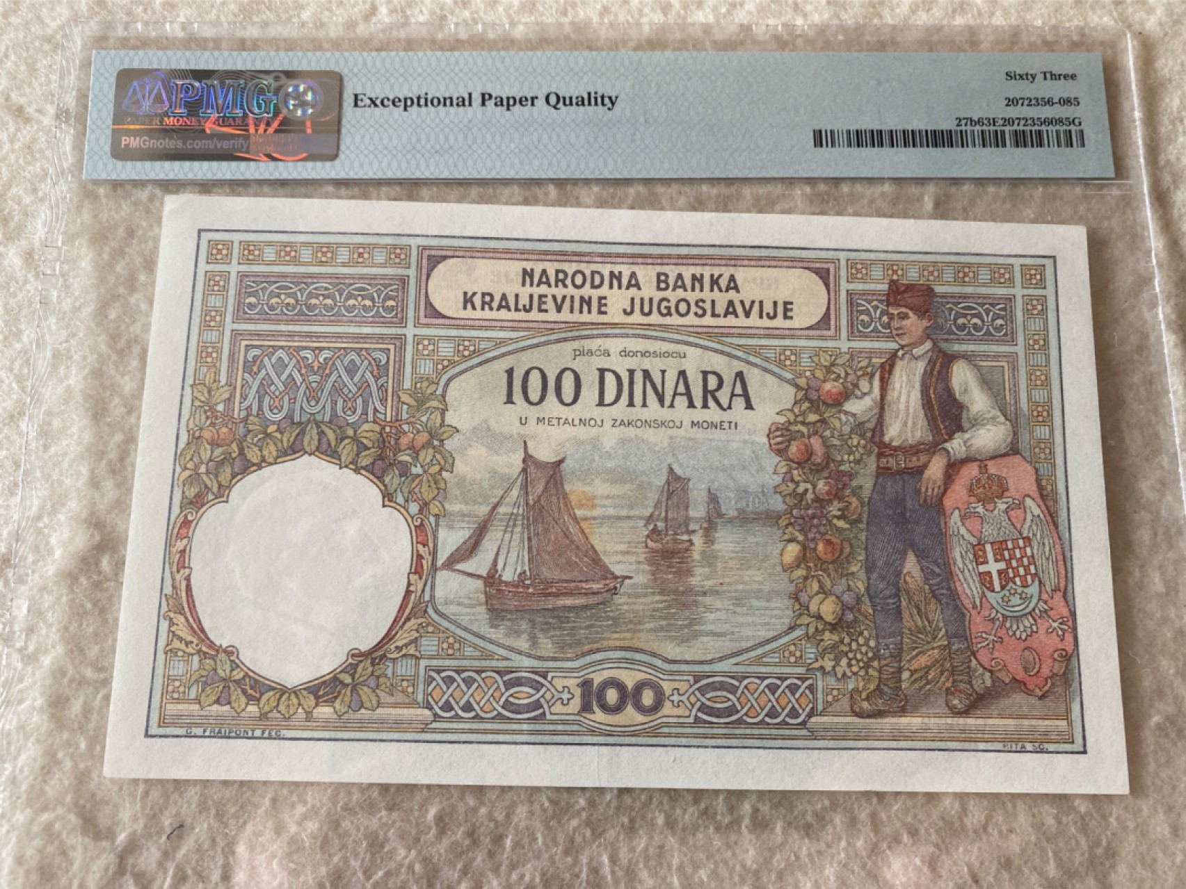 收藏联盟Quantum Auction第168期拍卖 今晚七点开拍 快来捡漏咯 1929年南斯拉夫100第纳尔 PMG63E