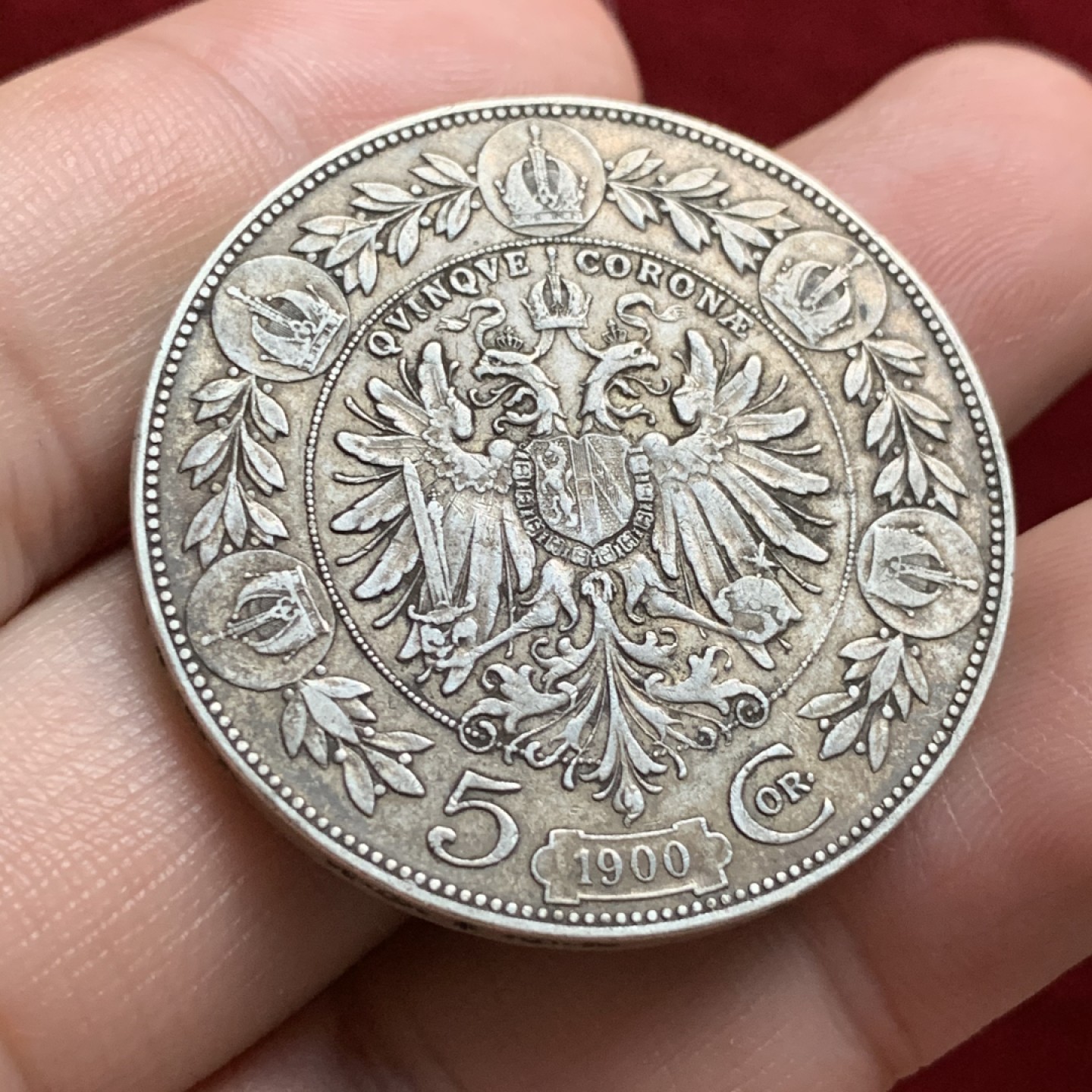 《竞宝斋》第66场-本周日，周一2场连拍（全场不限金额包邮） 原味好品可评级 奥匈帝国奥地利1900年双头鹰5克朗大银币 无磕碰 可把玩可评级好品相