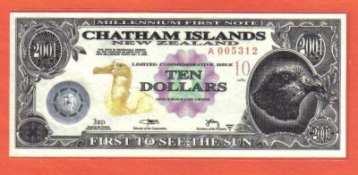 查塔姆群岛2001年10元 A冠 塑料钞 新西兰属地 UNC   - 查塔姆群岛2001年10元 A冠 塑料钞 新西兰属地 UNC  