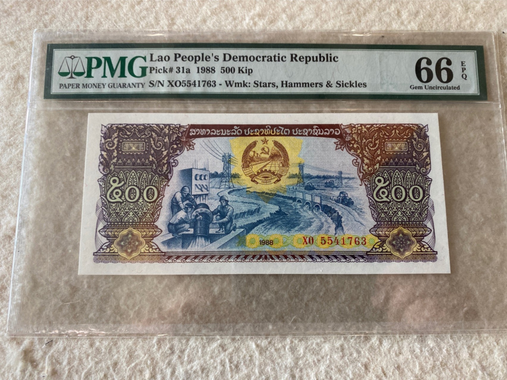 收藏联盟Quantum Auction第168期拍卖 今晚七点开拍 快来捡漏咯 1988年老挝500基普 PMG66E