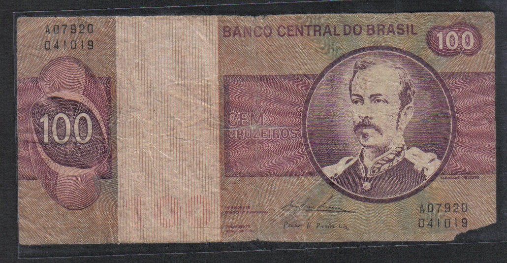 巴西1974年100克鲁塞罗 签名18 P-195A-a 美洲纸币 实物图   