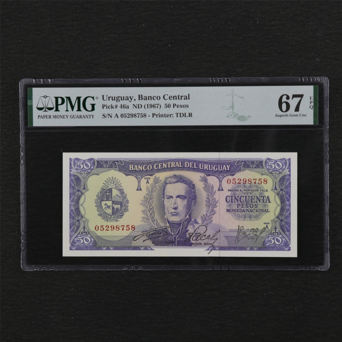 【亘邦集藏】第114期拍卖 1967年 乌拉圭50比索 PMG 67EPQ 05298758