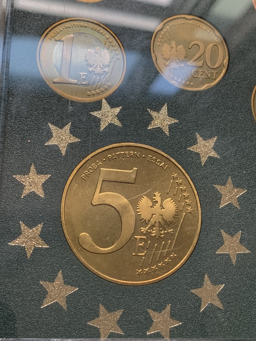 《竞宝斋》第66场-本周日，周一2场连拍（全场不限金额包邮） 原装 波兰2004年 九枚 1分到5欧元 试铸币 完美品相