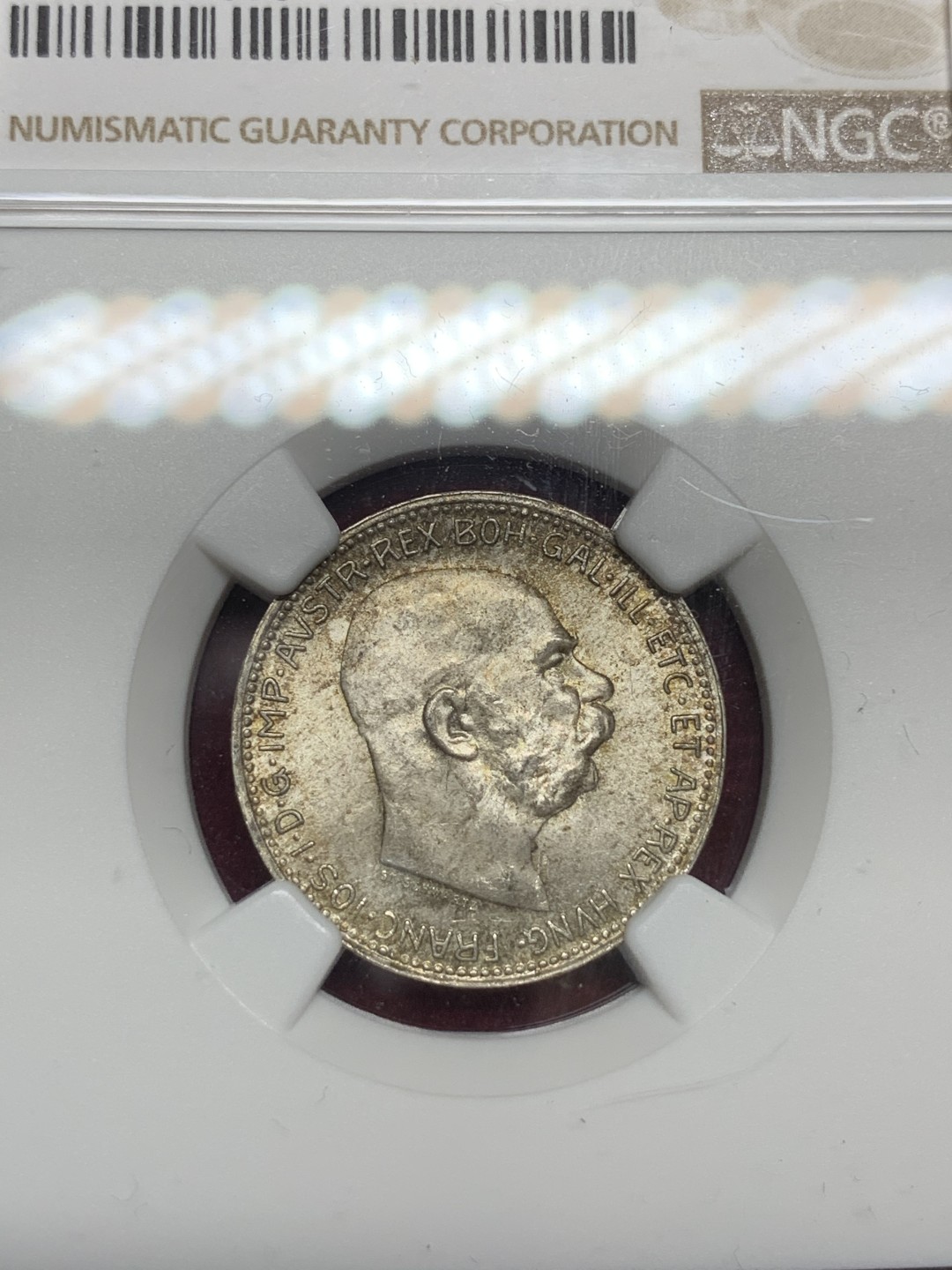 《竞宝斋》第66场-本周日，周一2场连拍（全场不限金额包邮） NGC-MS64 奥地利 1916年 佛兰茨一世 1克朗 银币 五彩带光 顶级品相