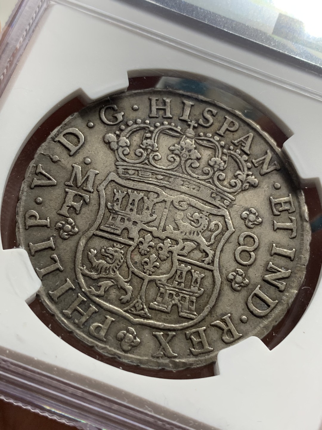 《竞宝斋》第66场-本周日，周一2场连拍（全场不限金额包邮） NGC-XF40 墨西哥 1743年 费利佩五世 地球双柱8R 大银币 原味老包浆 大热品种