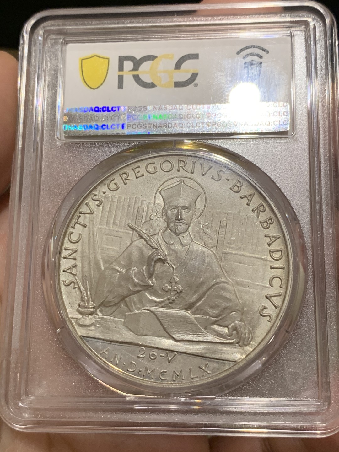 《竞宝斋》第66场-本周日，周一2场连拍（全场不限金额包邮） PCGS SP65 梵蒂冈1960年约翰二十三世教皇大银章 镜面底板 品相状态一流