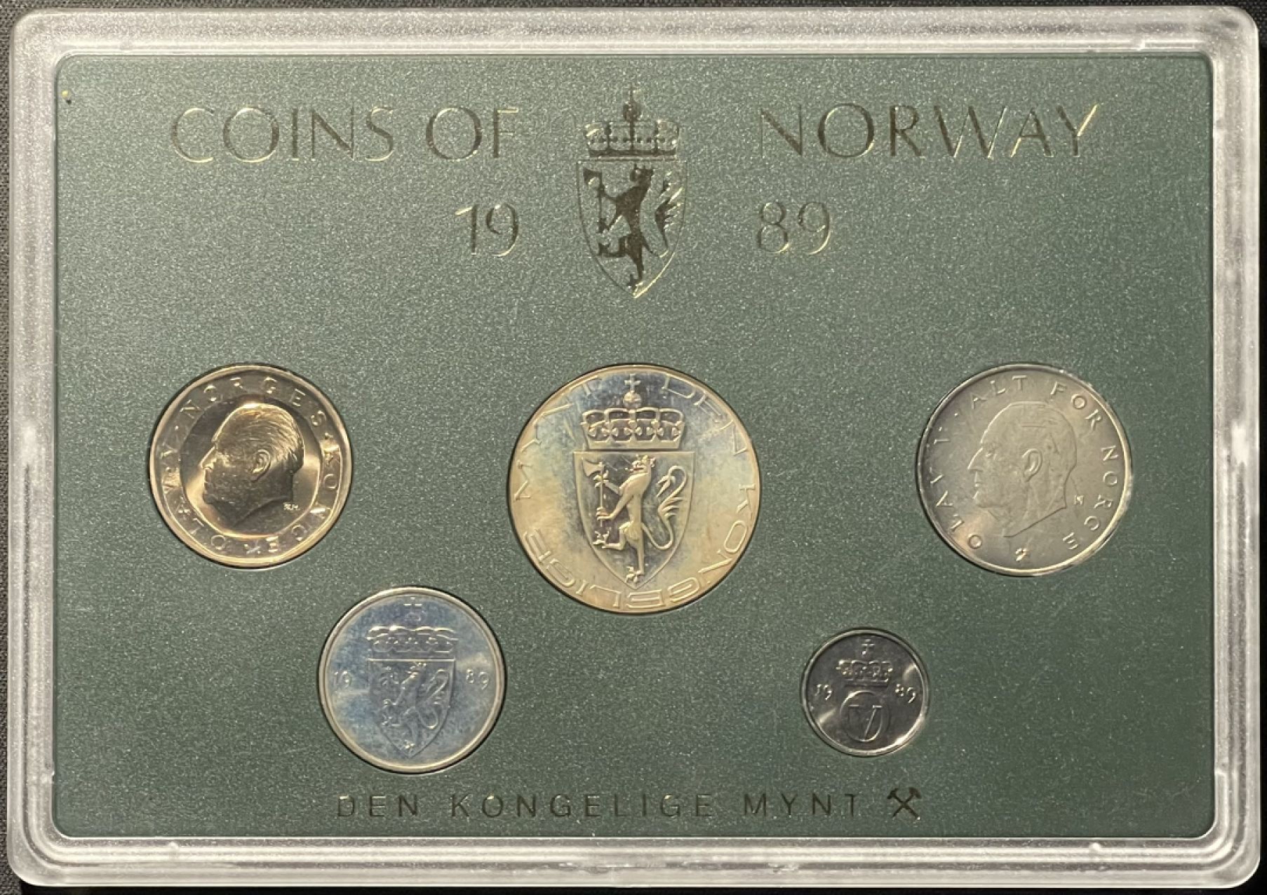 紫瑗钱币——第196期拍卖 挪威 1989年 流通硬币 5枚套 带一枚纪念币 造币厂原盒