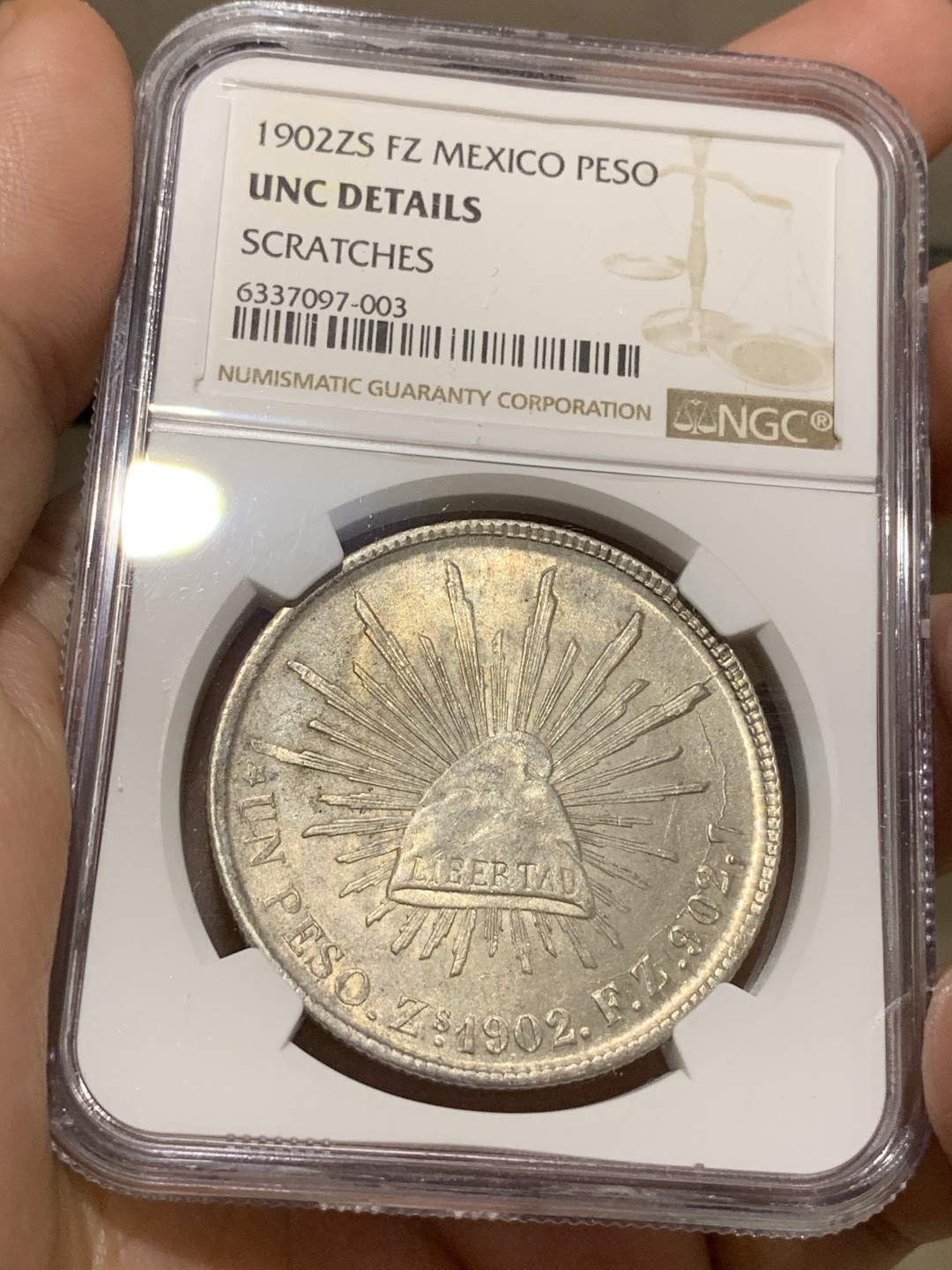 《竞宝斋》第66场-本周日，周一2场连拍（全场不限金额包邮） NGC-UNC 墨西哥 1902年 鹰洋1比索 大银币 好品带光 不出分可惜