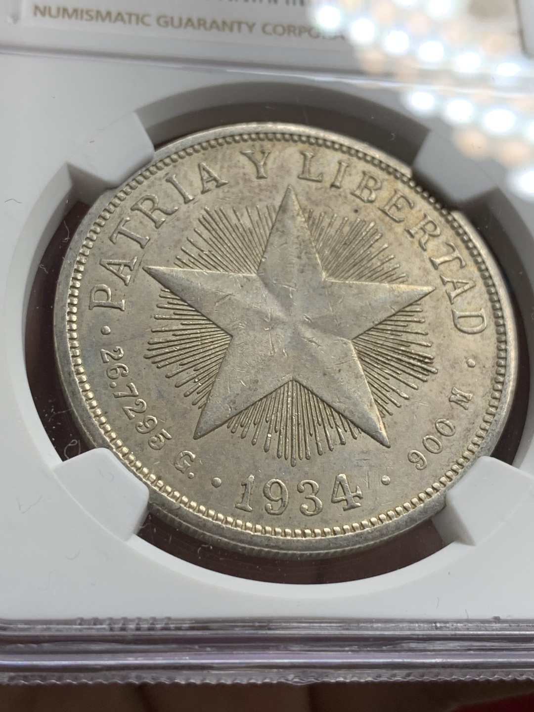 《竞宝斋》第66场-本周日，周一2场连拍（全场不限金额包邮） NGC-AU50 古巴 1934年 大五星1比索 银币 带光好品 已经越来越少了