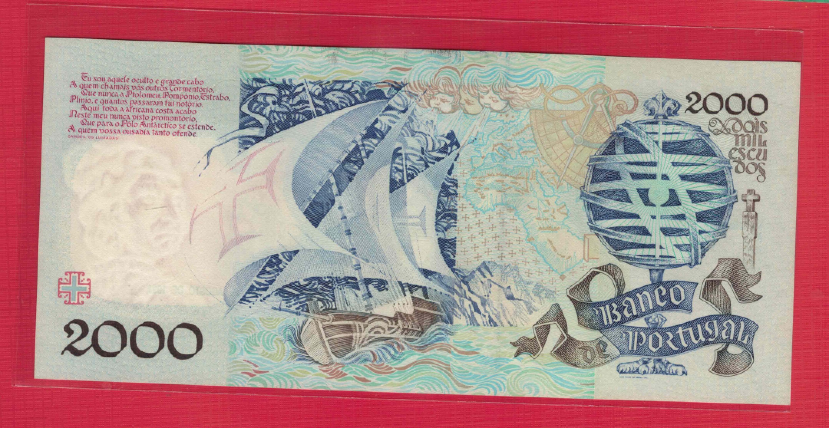 葡萄牙1991年2000埃斯库多 P-186b 欧洲纸币 实物图 UNC 