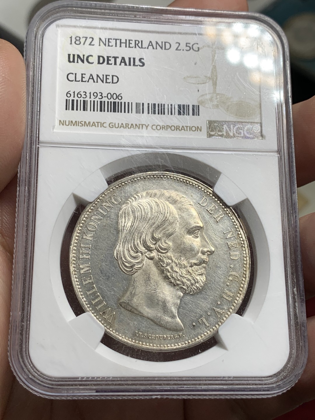 《竞宝斋》第66场-本周日，周一2场连拍（全场不限金额包邮） NGC-UNC  荷兰 1872年 威廉三世 2.5盾 银币 高银 底板带光，头发胡子清晰可见