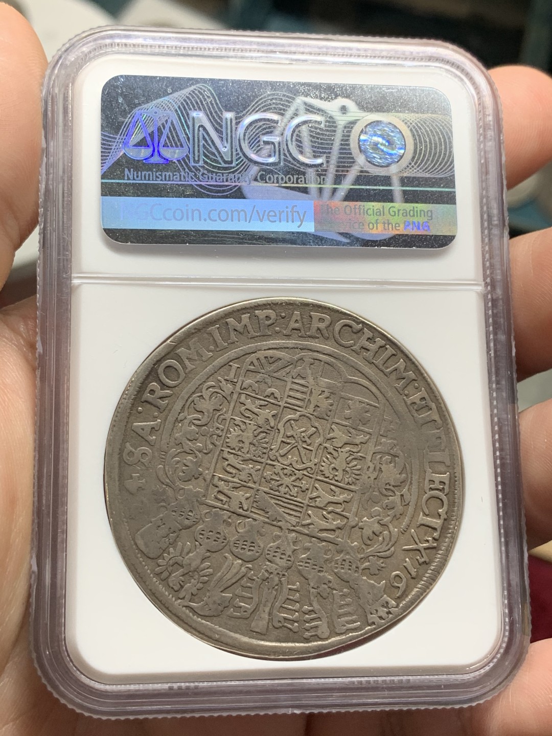 《竞宝斋》第66场-本周日，周一2场连拍（全场不限金额包邮） NGC VF35 德国 萨克森 1624年 持剑武士 老泰勒银币，400年的老银币，保存的非常好