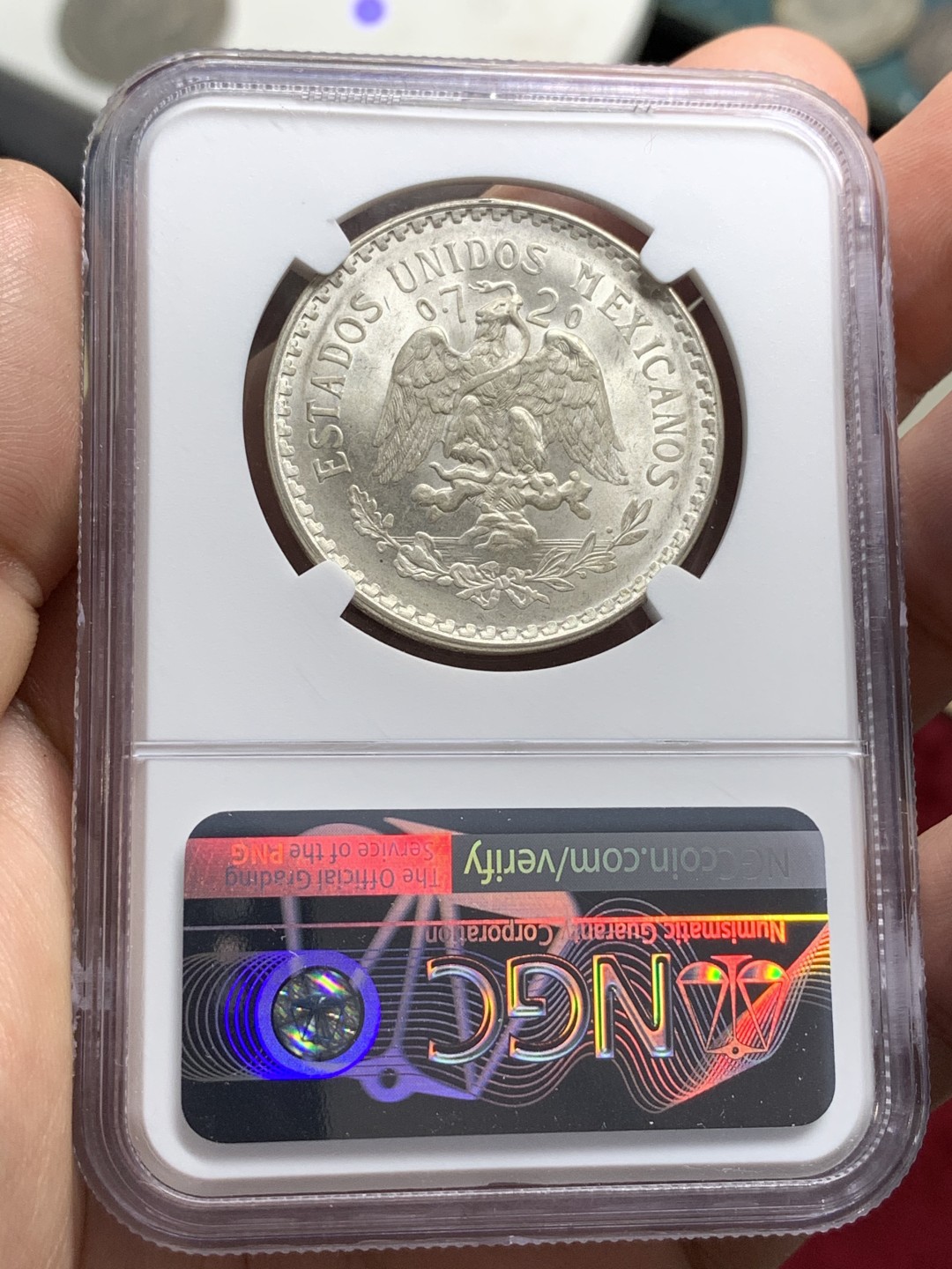 《竞宝斋》第66场-本周日，周一2场连拍（全场不限金额包邮） NGC-MS66 墨西哥 1944-M 墨西哥比索 底板完美 银光熠熠 有镜面效果 难得高分