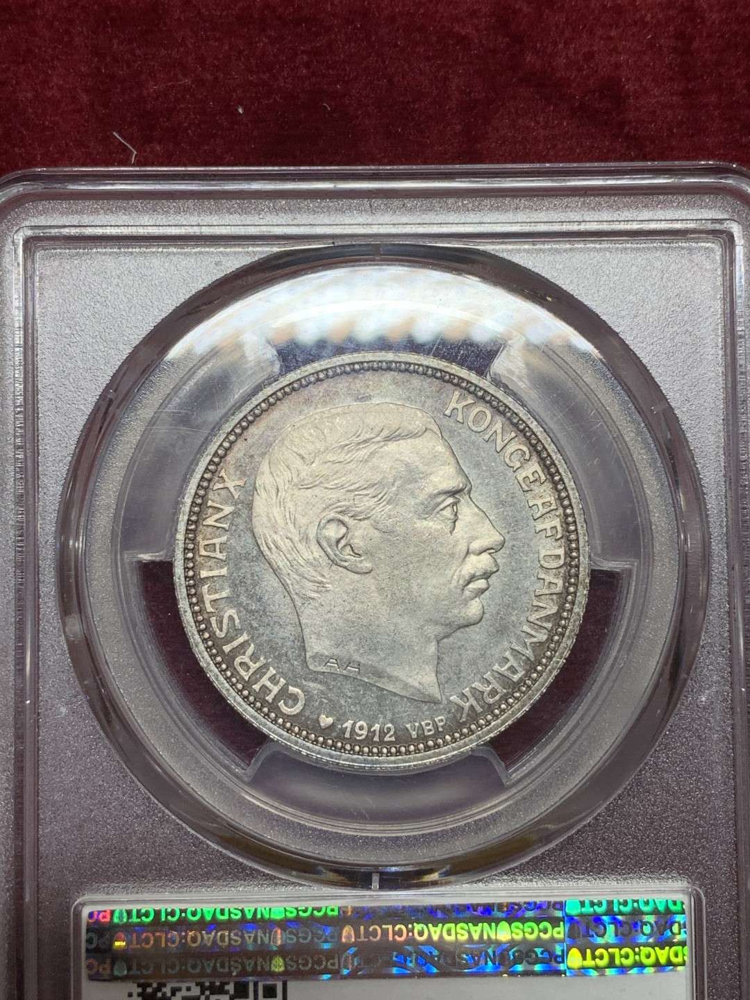 《竞宝斋》第66场-本周日，周一2场连拍（全场不限金额包邮） PCGS MS65 丹麦1912年国王换位纪念币双国王人头 2克朗银币