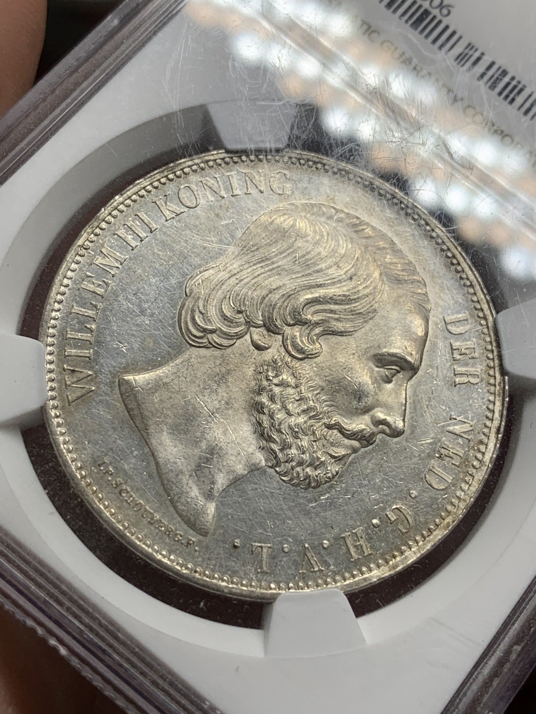 《竞宝斋》第66场-本周日，周一2场连拍（全场不限金额包邮） NGC-UNC  荷兰 1872年 威廉三世 2.5盾 银币 高银 底板带光，头发胡子清晰可见