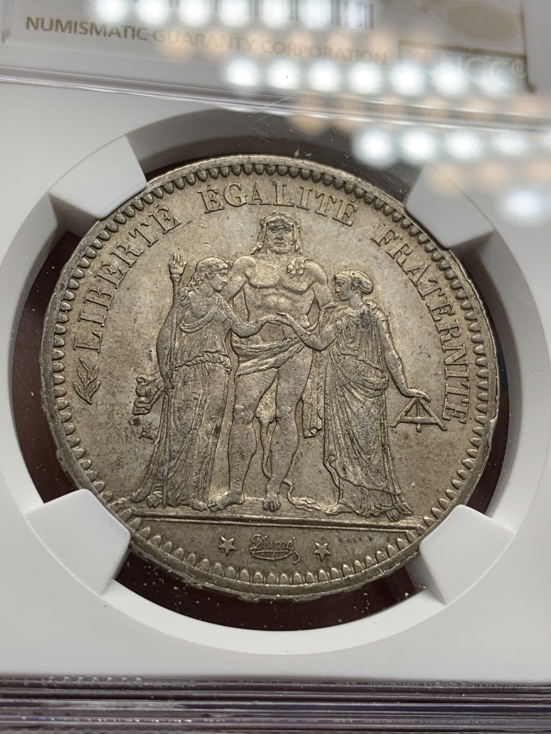 《竞宝斋》第66场-本周日，周一2场连拍（全场不限金额包邮） NGC-AU58 法国 1873年 大力神 5法郎 原味老包浆 很舒服的大银币