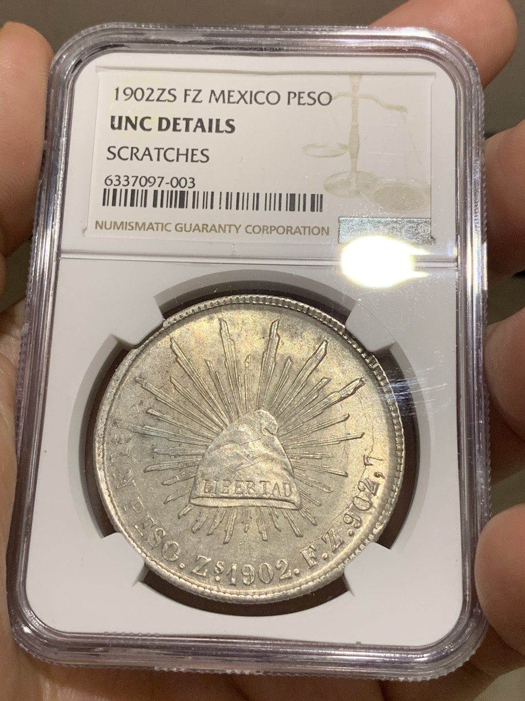 《竞宝斋》第66场-本周日，周一2场连拍（全场不限金额包邮） NGC-UNC 墨西哥 1902年 鹰洋1比索 大银币 好品带光 不出分可惜