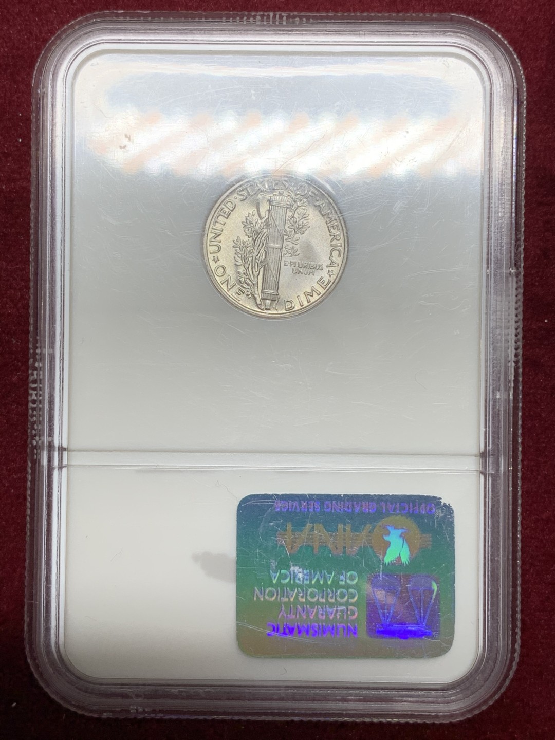 《竞宝斋》第66场-本周日，周一2场连拍（全场不限金额包邮） NGC MS67 美国 1942年 小飞侠 10分银币 顶级分数 老盒保存的不错