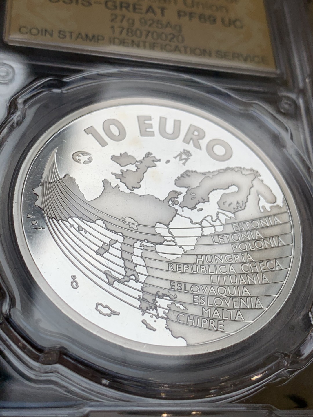 《竞宝斋》第66场-本周日，周一2场连拍（全场不限金额包邮） 2004年西班牙信泰评级欧盟东扩银币