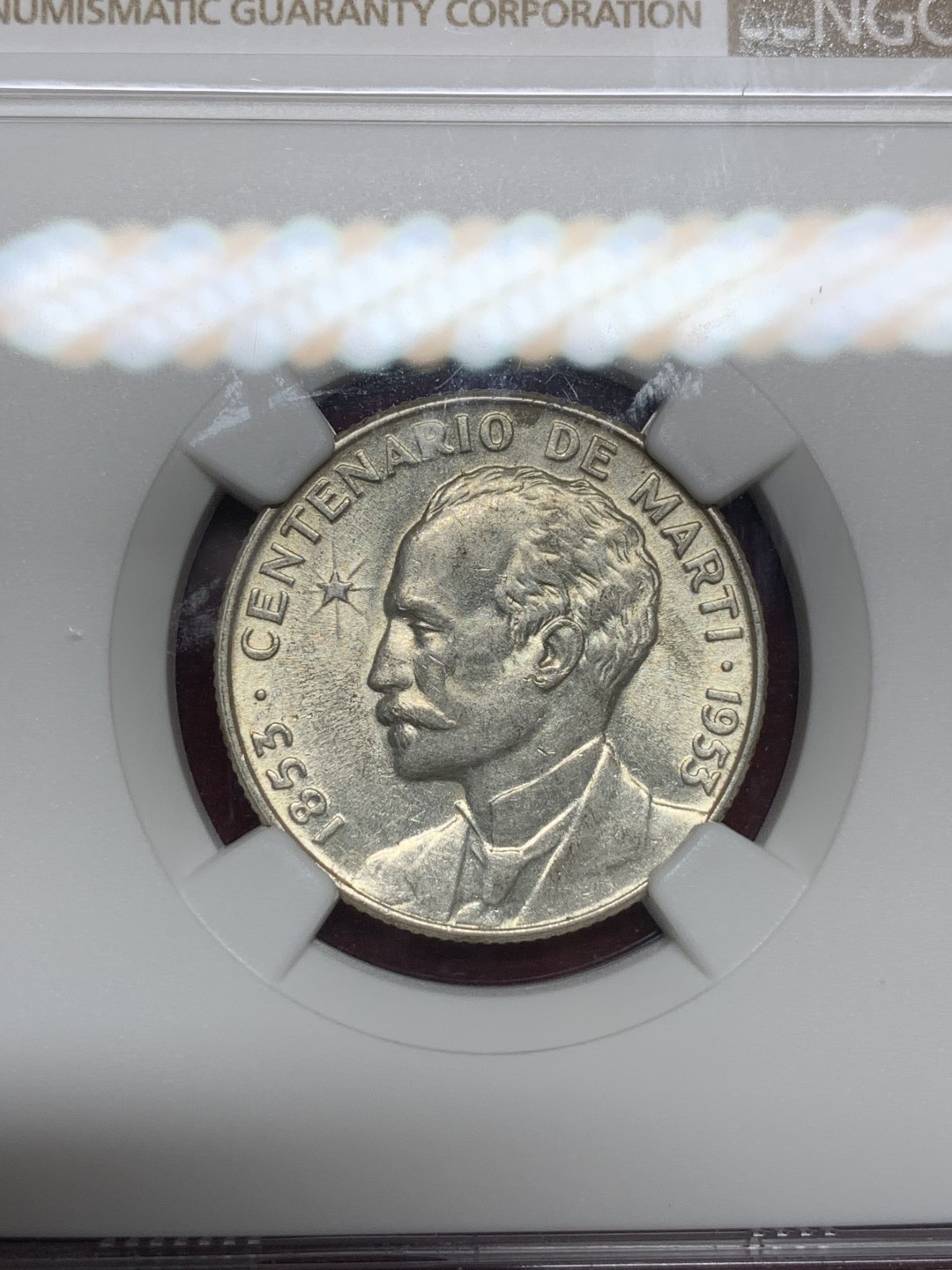 《竞宝斋》第66场-本周日，周一2场连拍（全场不限金额包邮） NGC-MS62 古巴 1953年 马丁 25分 银币 原光好品