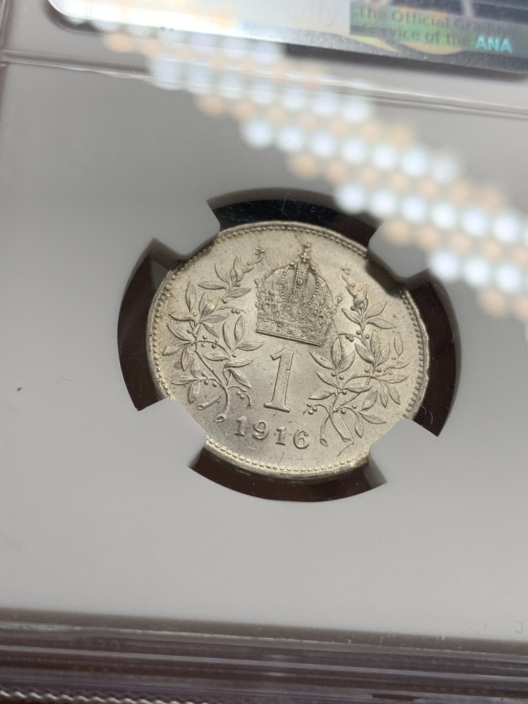 《竞宝斋》第66场-本周日，周一2场连拍（全场不限金额包邮） NGC-MS64 奥地利 1916年 佛兰茨一世 1克朗 银币 五彩带光 顶级品相