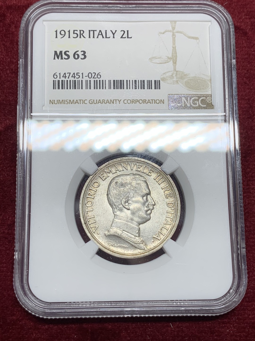 《竞宝斋》第66场-本周日，周一2场连拍（全场不限金额包邮） NGC-MS63 意大利1915年 胜利马车2里拉 银币 这分数就可以终身收藏了