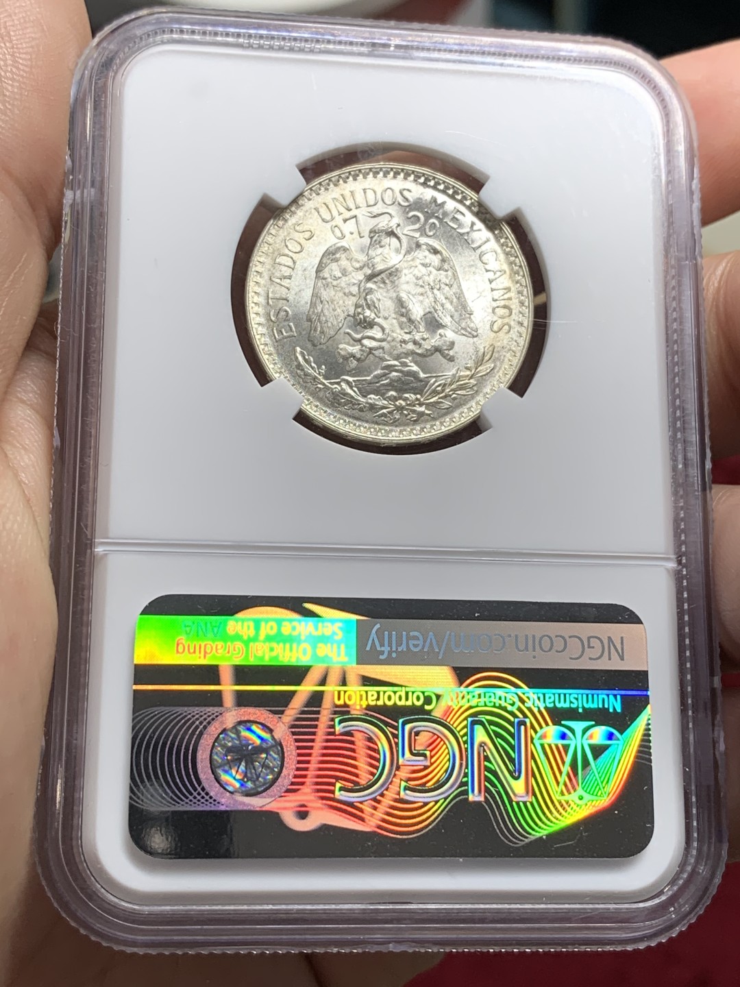 《竞宝斋》第66场-本周日，周一2场连拍（全场不限金额包邮） NGC-MS65 墨西哥 1944-M 墨西哥半比索 底板完好 银光熠熠 有镜面效果