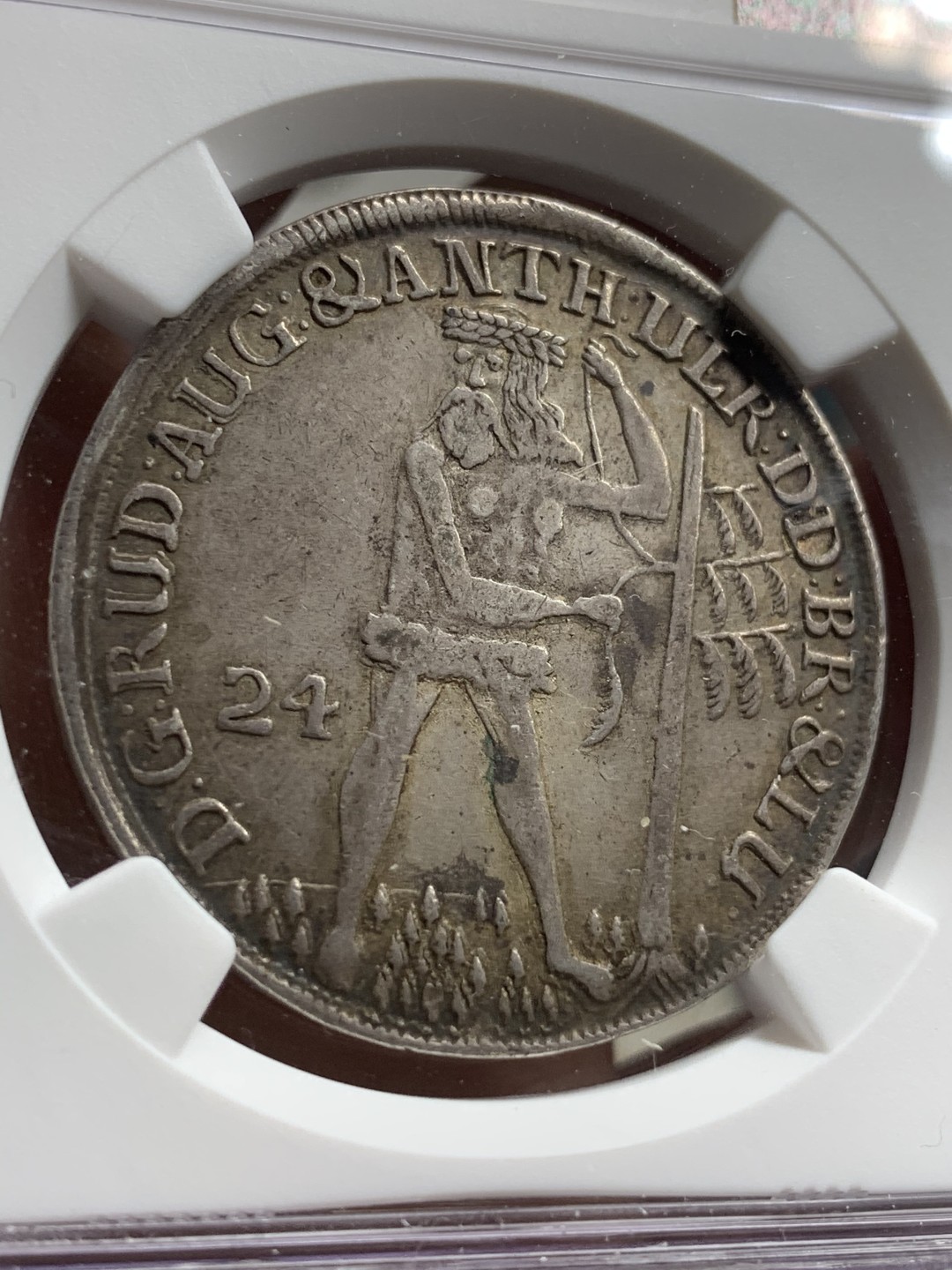 《竞宝斋》第66场-本周日，周一2场连拍（全场不限金额包邮） 第三名 NGC-XF45 德国不伦瑞克 1702年 野人 24M(2/3泰勒) 银币 原味好品 这品种能出分的都是凤毛麟角