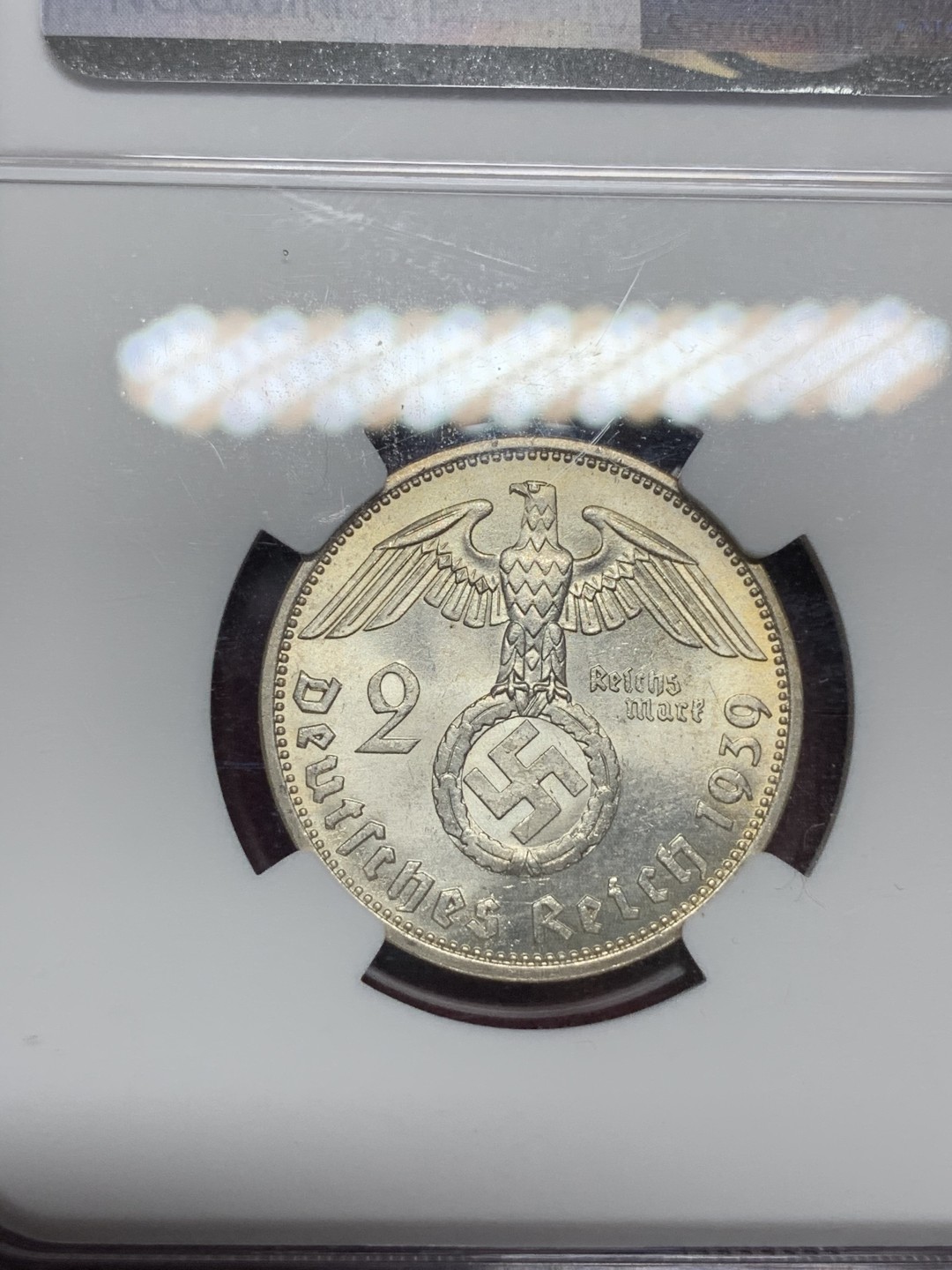 《竞宝斋》第66场-本周日，周一2场连拍（全场不限金额包邮） NGC-MS63 德国1939年兴登堡2马克银币 通体黄油光