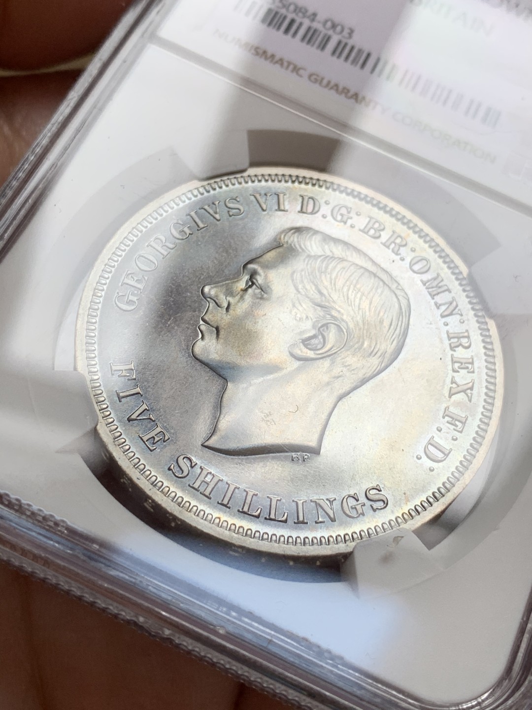 《竞宝斋》第66场-本周日，周一2场连拍（全场不限金额包邮） NGC PL65 英国1951年乔治六世一克朗镍马剑银币  上涨品种 21年12月同分外拍近200美元