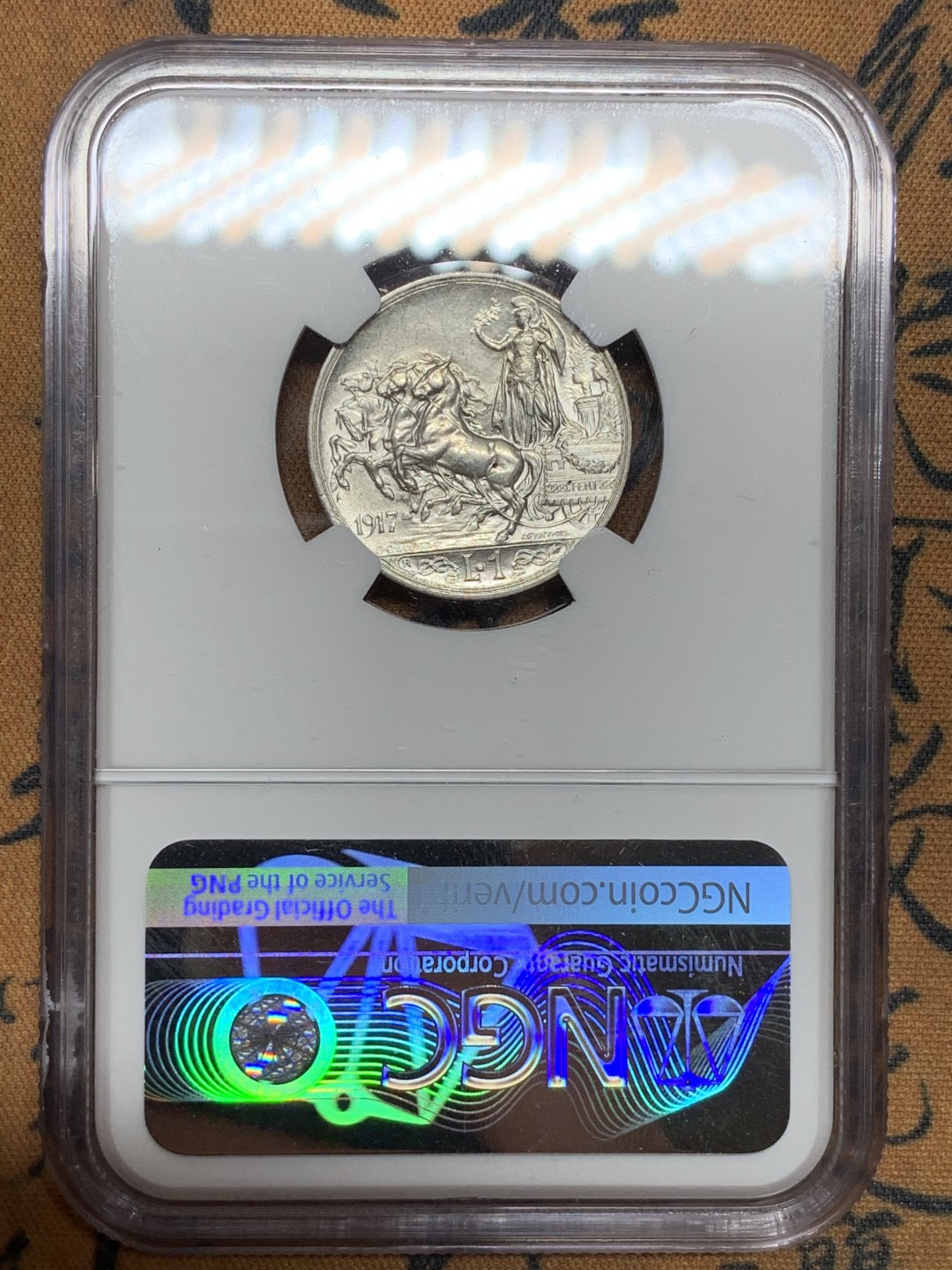 《竞宝斋》第66场-本周日，周一2场连拍（全场不限金额包邮） NGC-AU58 意大利 1917年 马车1里拉 低评 感觉62分状态