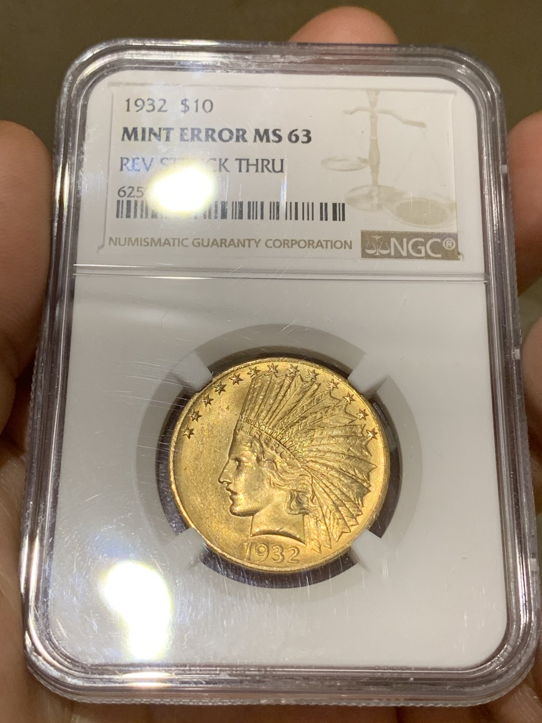 《竞宝斋》第66场-本周日，周一2场连拍（全场不限金额包邮） NGC MS63 美国 1932年 10美元 印第安人 金币 16.7克大规格  铸造缺陷标签加持 不容遇上