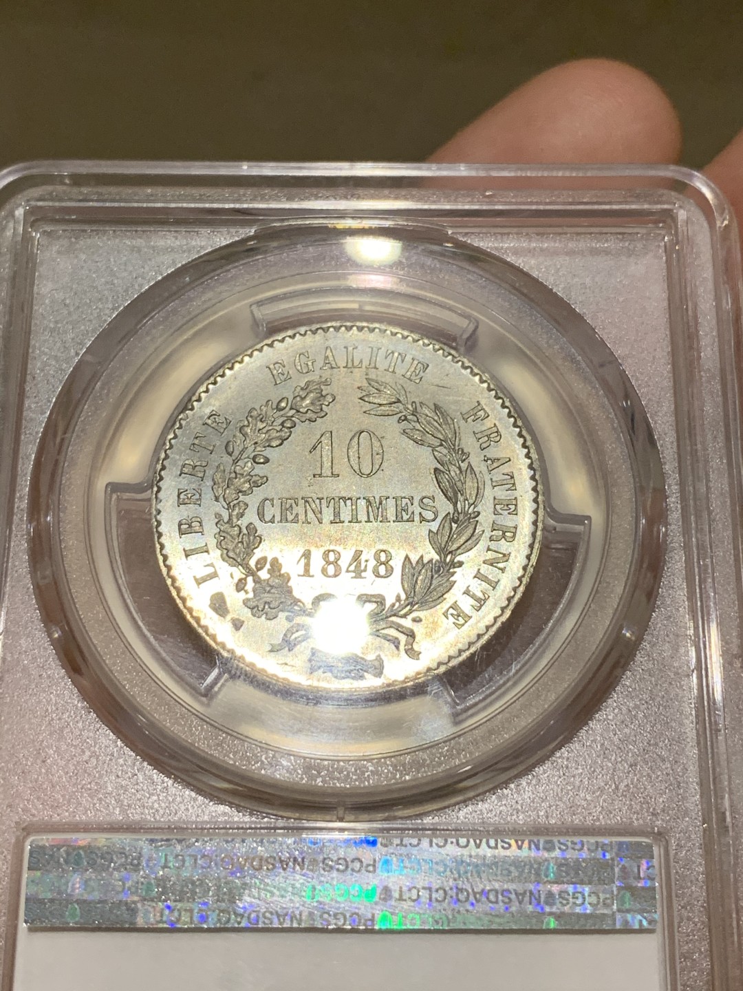 《竞宝斋》第66场-本周日，周一2场连拍（全场不限金额包邮） 亚军分PCGS SP64 1848年法国10分样币，Essai，顶级品。飘柔秀发，肥美小脸，pl感十足 外拍法国样币上涨厉害