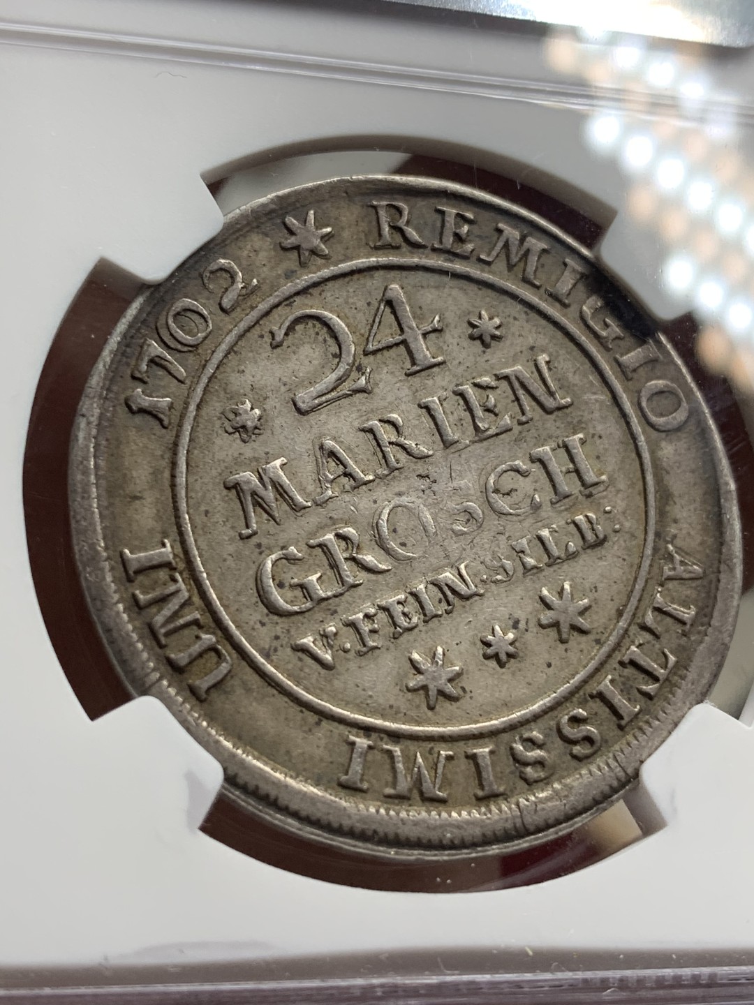 《竞宝斋》第66场-本周日，周一2场连拍（全场不限金额包邮） 第三名 NGC-XF45 德国不伦瑞克 1702年 野人 24M(2/3泰勒) 银币 原味好品 这品种能出分的都是凤毛麟角