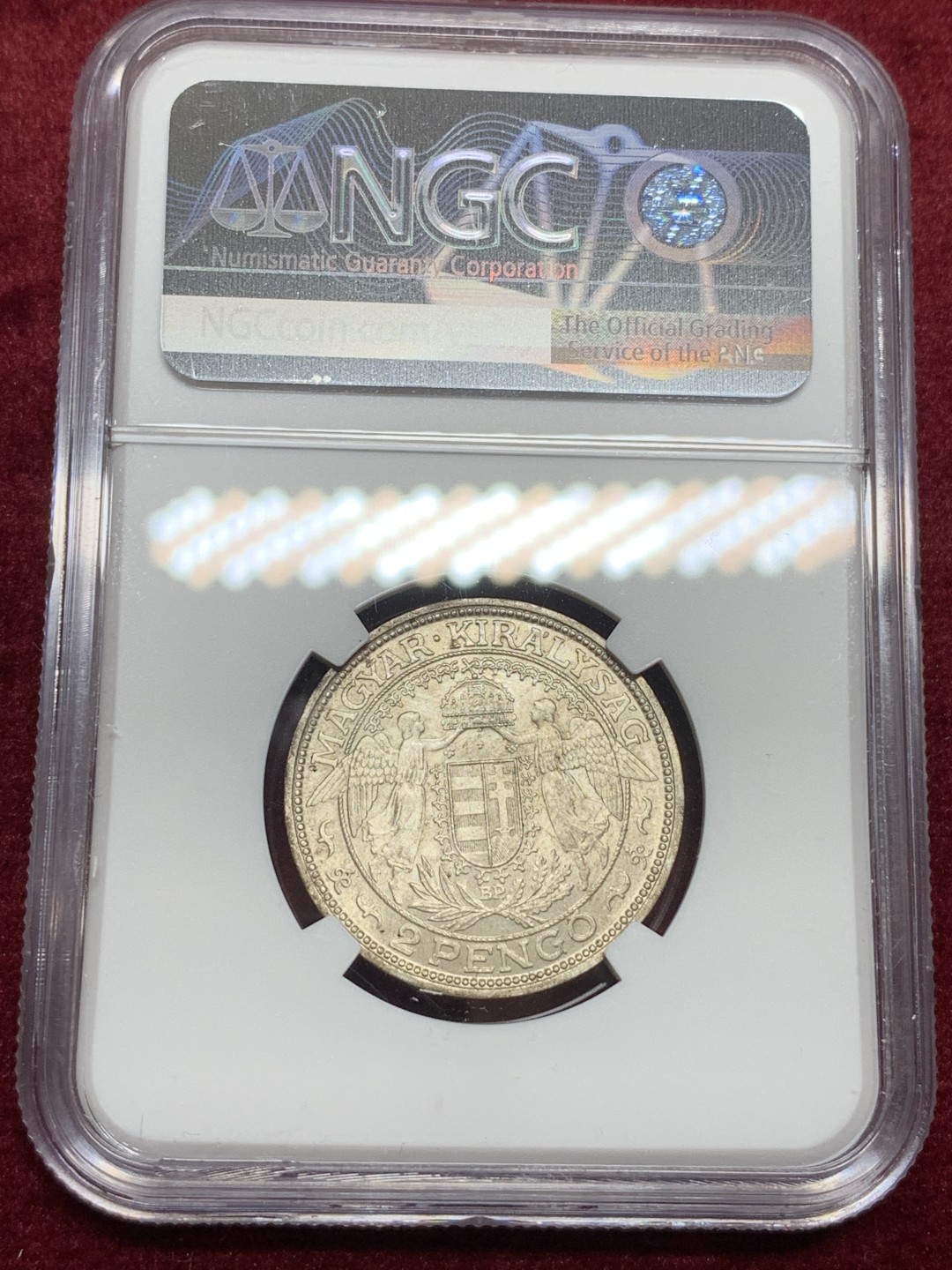 《竞宝斋》第66场-本周日，周一2场连拍（全场不限金额包邮） NGC-MS64 匈牙利 1938年 圣母抱婴 2潘果 银币 顶级品像 光度一流