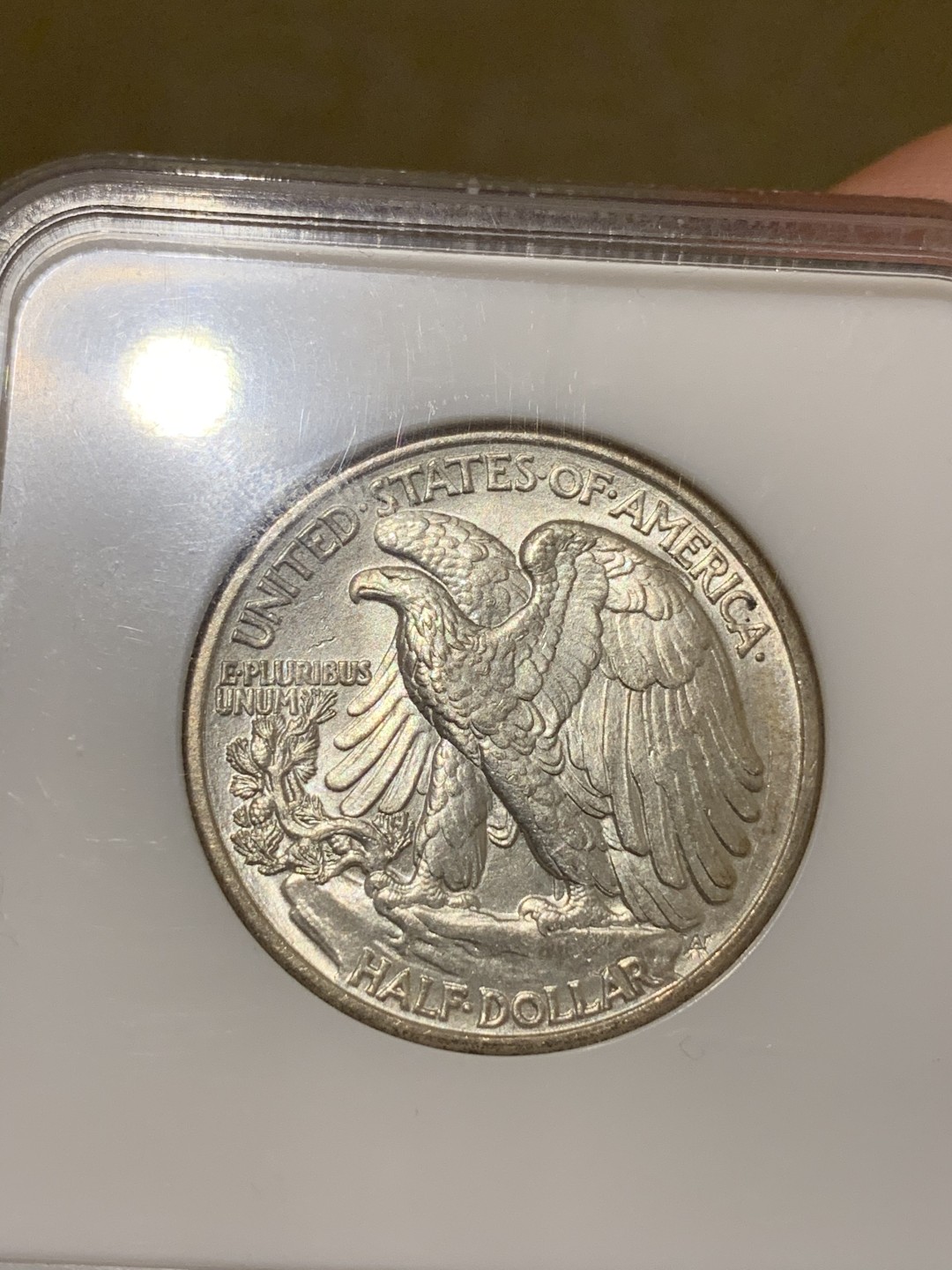 《竞宝斋》第66场-本周日，周一2场连拍（全场不限金额包邮） NGC MS64 美国 1943年 行走女神 50分 半美元 银币包浆不错 鹰的羽毛非常完整