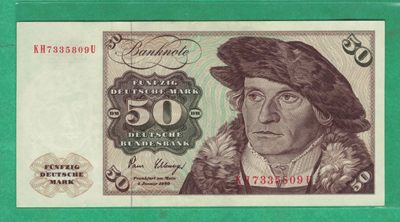 德国1980年50马克 克劳斯目录P-33c 欧洲纸币 实物图 UNC  - 德国1980年50马克 克劳斯目录P-33c 欧洲纸币 实物图 UNC 