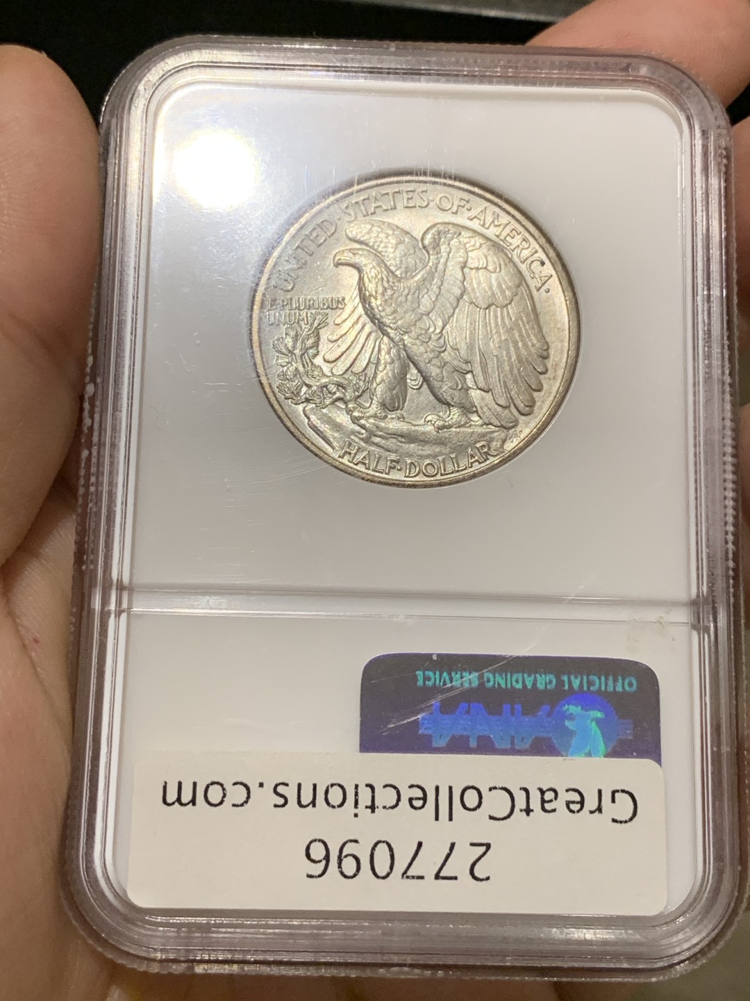 《竞宝斋》第66场-本周日，周一2场连拍（全场不限金额包邮） NGC MS64 美国 1943年 行走女神 50分 半美元 银币包浆不错 鹰的羽毛非常完整