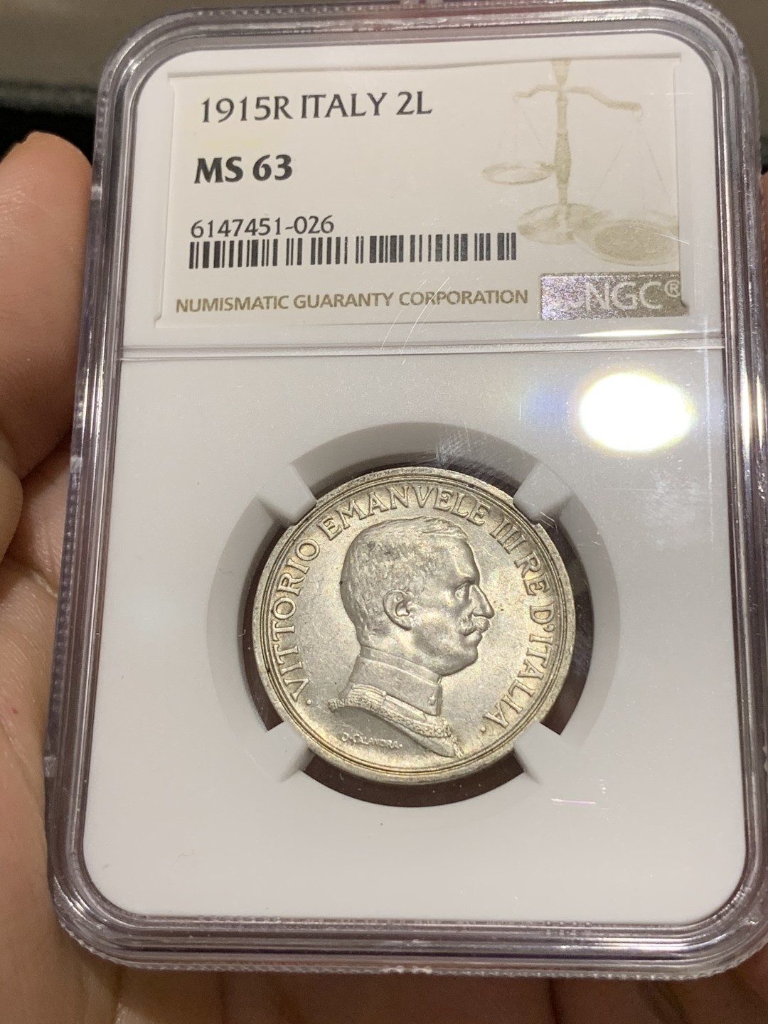 《竞宝斋》第66场-本周日，周一2场连拍（全场不限金额包邮） NGC-MS63 意大利1915年 胜利马车2里拉 银币 这分数就可以终身收藏了