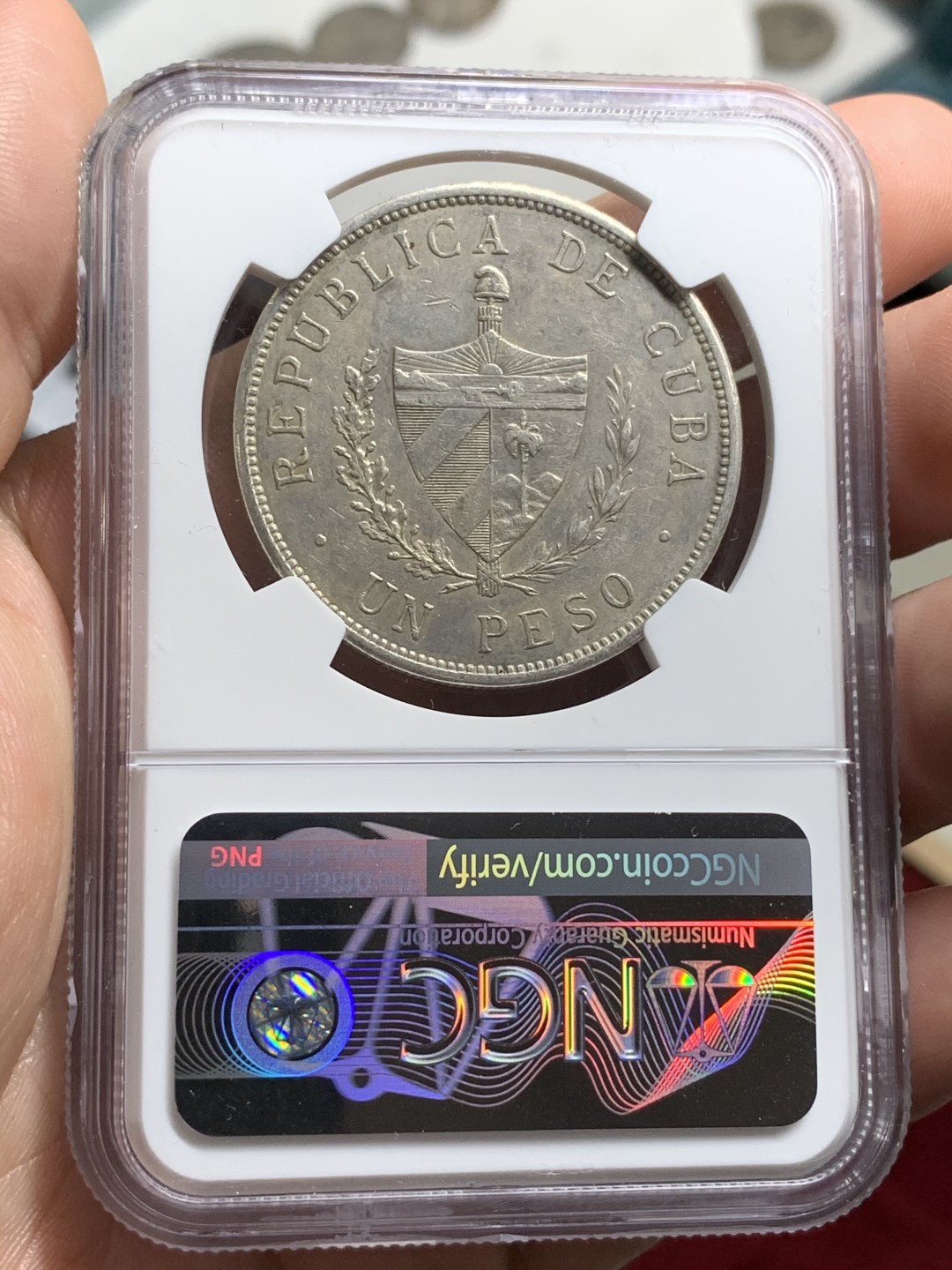 《竞宝斋》第66场-本周日，周一2场连拍（全场不限金额包邮） NGC-AU50 古巴 1934年 大五星1比索 银币 带光好品 已经越来越少了