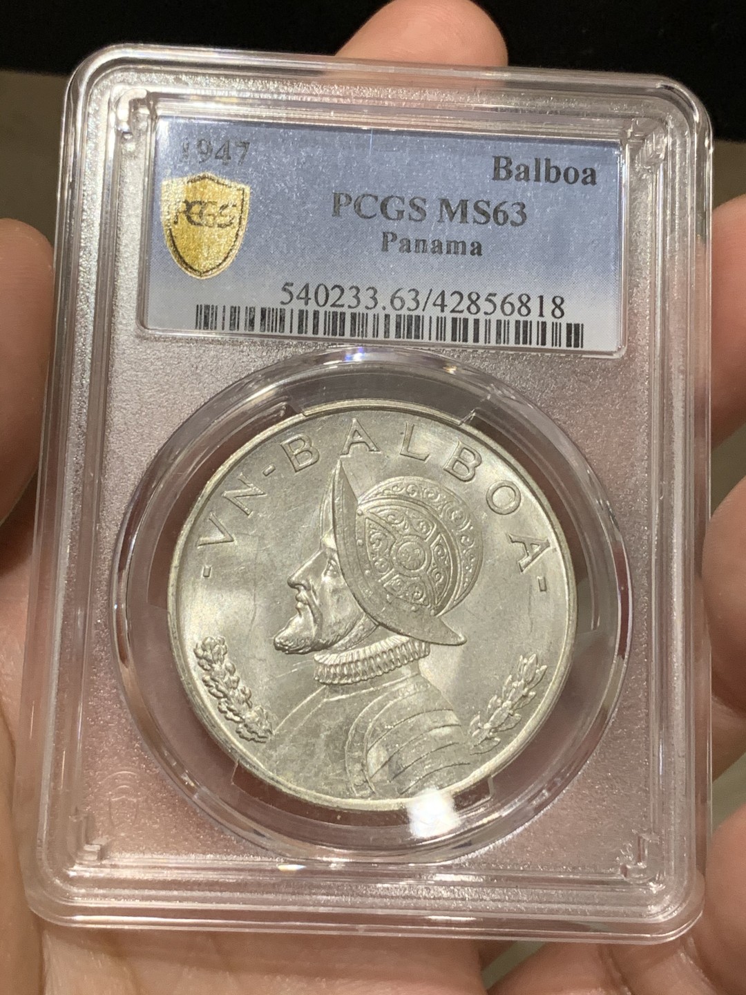 《竞宝斋》第66场-本周日，周一2场连拍（全场不限金额包邮） PCGS MS63 巴拿马 1947年巴波亚银元 女神系大主币 强车轮霜光 收官之年铸造量仅5万枚 外拍热门 这枚状态非常不错
