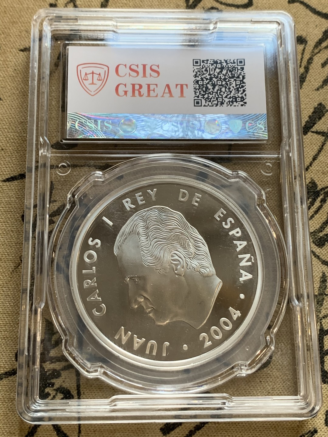 《竞宝斋》第66场-本周日，周一2场连拍（全场不限金额包邮） 2004年西班牙信泰评级欧盟东扩银币