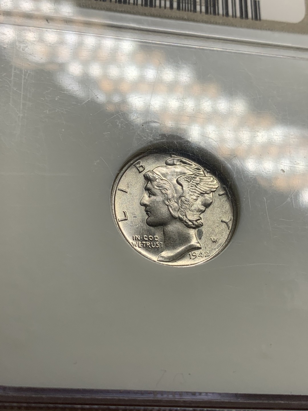 《竞宝斋》第66场-本周日，周一2场连拍（全场不限金额包邮） NGC MS67 美国 1942年 小飞侠 10分银币 顶级分数 老盒保存的不错